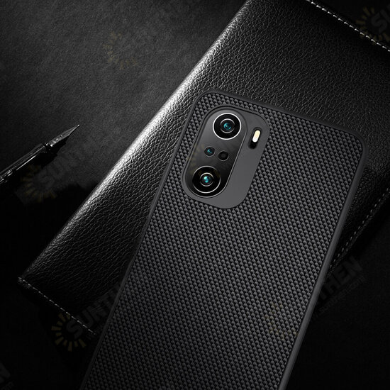 For POCO F3 Global Version Case Anti-Fingerprint Anti-Slip Nylon Synthetic Fiber Textured Shockproof Protective Case Back Cover