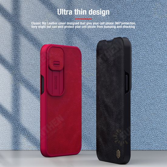 For iPhone 13/ 13 Pro/ 13 Pro Max Case Slide Camera Protection Flip Shockproof with Card Slot PU Leather Full Cover Protective Case