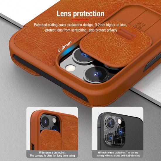 For iPhone 13/ 13 Pro/ 13 Pro Max Case Slide Camera Protection Flip Shockproof with Card Slot PU Leather Full Cover Protective Case