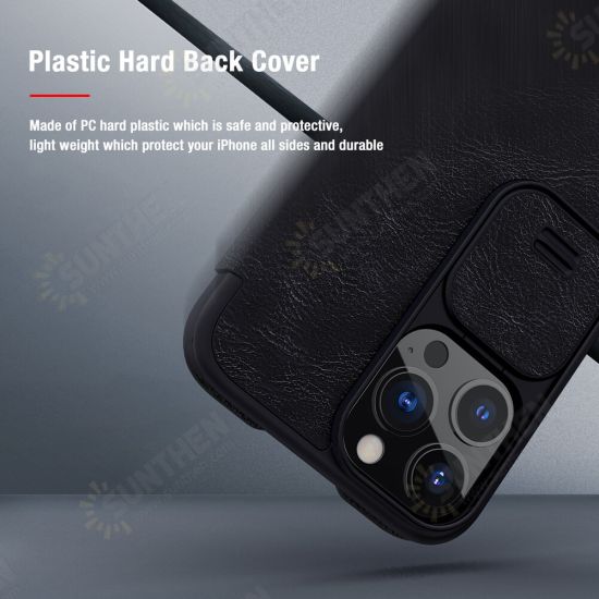 For iPhone 13/ 13 Pro/ 13 Pro Max Case Slide Camera Protection Flip Shockproof with Card Slot PU Leather Full Cover Protective Case