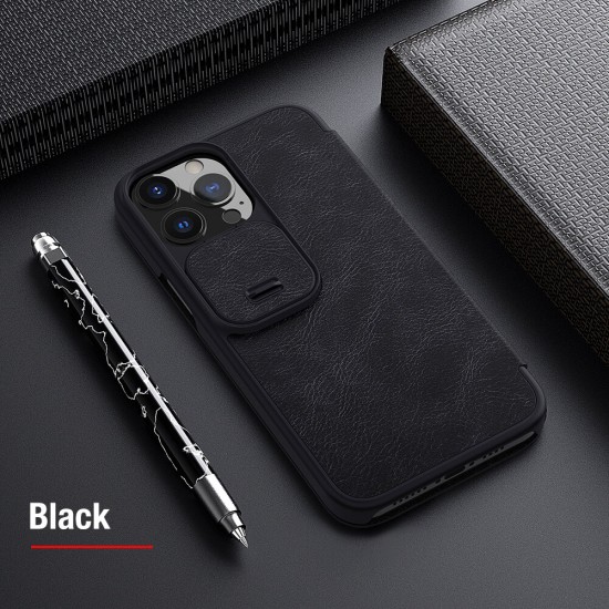 For iPhone 13/ 13 Pro/ 13 Pro Max Case Slide Camera Protection Flip Shockproof with Card Slot PU Leather Full Cover Protective Case