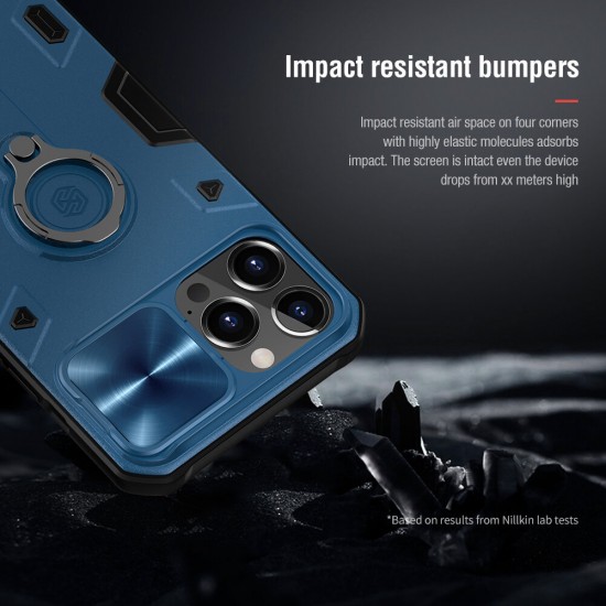 For iPhone 13 Pro Max Protective Case Anti-Peeping Slide Lens Cover with Bracket Anti-Scratch Shockproof Back Cover