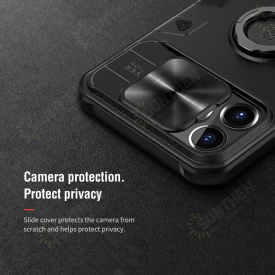 For iPhone 13 Pro Max Protective Case Anti-Peeping Slide Lens Cover with Bracket Anti-Scratch Shockproof Back Cover