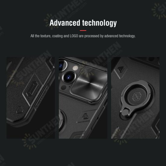 For iPhone 13 Pro Max Protective Case Anti-Peeping Slide Lens Cover with Bracket Anti-Scratch Shockproof Back Cover