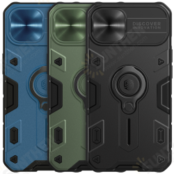 For iPhone 13 Protective Case Anti-Peeping Slide Lens Cover with Bracket Anti-Scratch Shockproof Back Cover