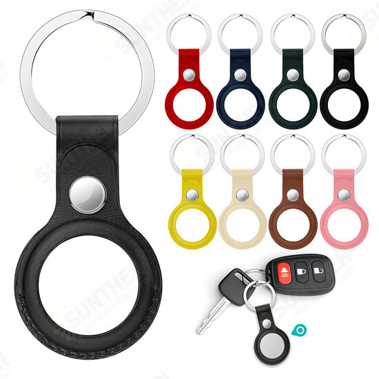 Portable Pure PU Leather Protective Cover Sleeve with Keychain for Apple Airtags bluetooth Tracker