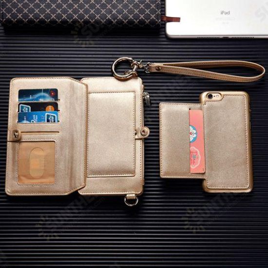 Removable PU Leather Clutch Wallet Holder Filp Card Case Shoulder Bag Women Purse For iPhone 6 6S