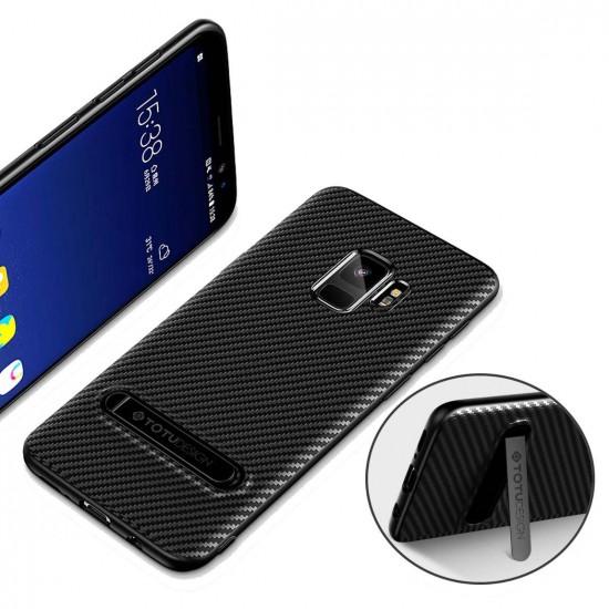 Bracket Carbon Fiber Soft TPU Protective Case for Samsung Galaxy S9