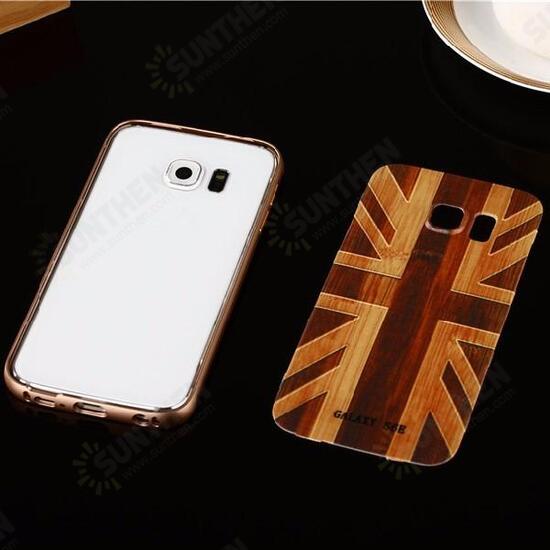 Wooden Pattern Hard Back Case Gold Alloy Frame Protective Shell for Samsung Galaxy S6 Edge