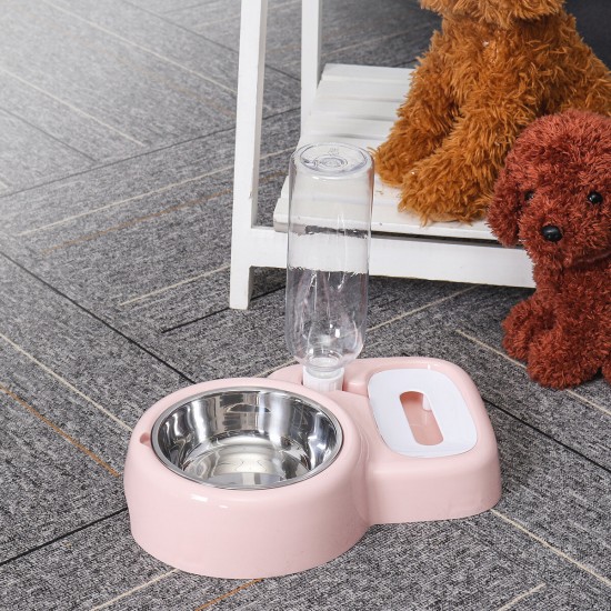 2 In 1 Automatic Pet Bowl 500ml Adjustable Drinking Fountain Dog Cat Food Feeder