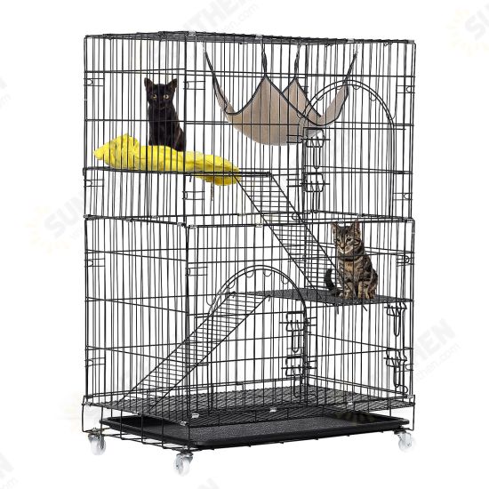 3-Tier Cat Cage Cat Playpen Kennel Crate Chinchilla Rat Box Cage Enclosure with Ladders Platforms Beds Latches Tray Hammock