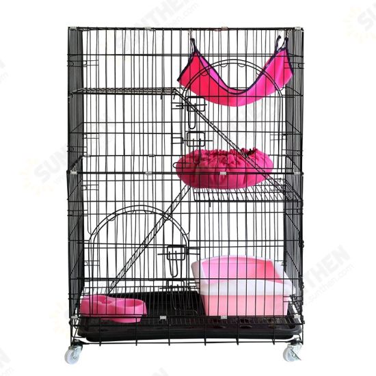 3-Tier Cat Cage Cat Playpen Kennel Crate Chinchilla Rat Box Cage Enclosure with Ladders Platforms Beds Latches Tray Hammock