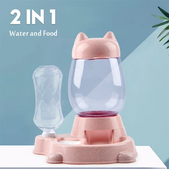 800ml+300ml Automatic Pet Dog Cat Puppy Dispenser 2 in 1 Food Drink Water Dish Feeder