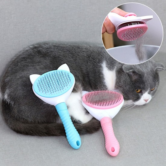 Button Pet Hair Removal Comb Stainless Steel Pet Needle Comb Floating Pet Cleaning Supplies