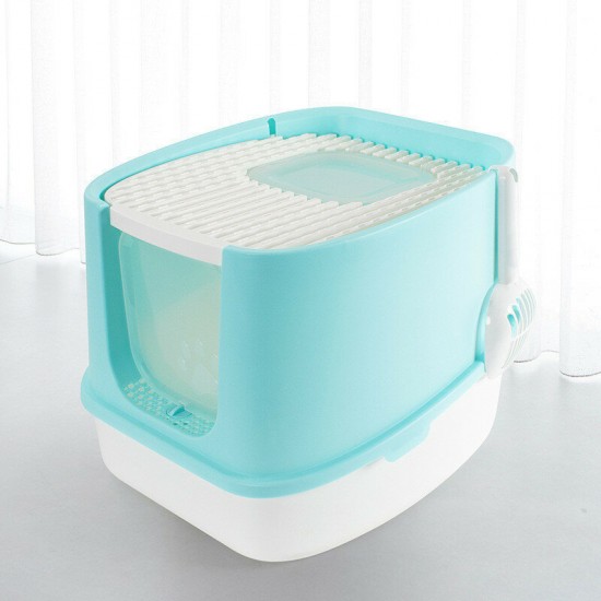 Cat Litter Box Fully Enclosed Anti-Splash Deodorant Cat Toilet For Cats Two-Way with Shovel High Capacity Pet Supplies Litter Ash Tray Bedpan Barrier Sandbox