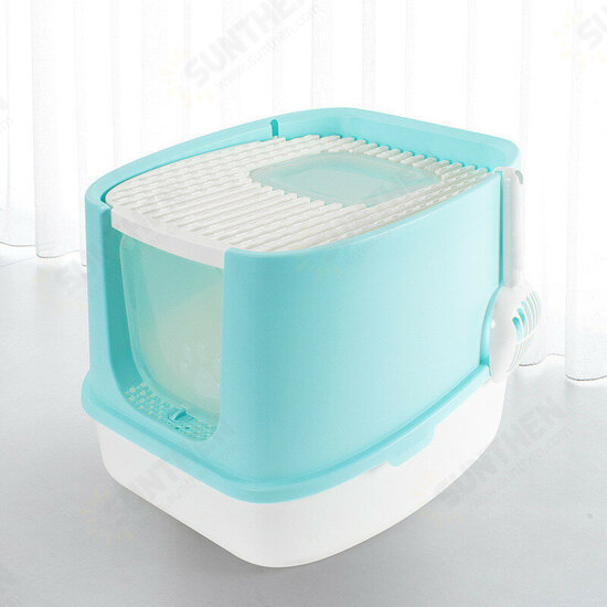 Cat Litter Box Fully Enclosed Anti-Splash Deodorant Cat Toilet For Cats Two-Way with Shovel High Capacity Pet Supplies Litter Ash Tray Bedpan Barrier Sandbox