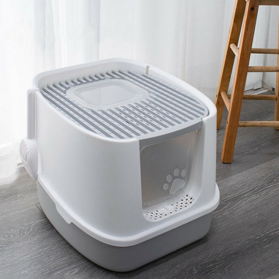 Cat Litter Box Fully Enclosed Anti-Splash Deodorant Cat Toilet For Cats Two-Way with Shovel High Capacity Pet Supplies Litter Ash Tray Bedpan Barrier Sandbox