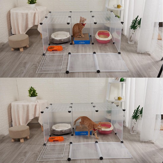 DIY Large Cat Villa Home Pet Bed Pet Cage White Wire Fence Dog Kennel Anti-skip Cat Fence Plastic Home Wooden Hammer