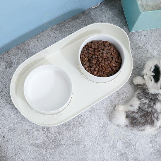 Double Holes Ceramic Cat Feeder Bowl Splash-proof High Quality Ceramic Pet Bowl Separate Design, Anti-slip Design