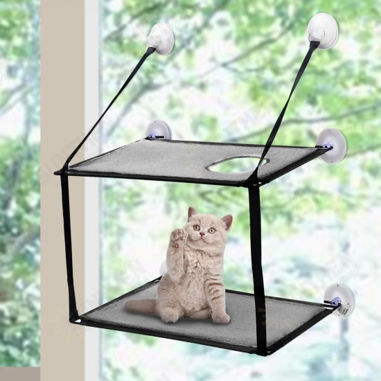 Double Layer Cat Bed Pet Window Hammock Cat Puppy Washable Hanging Perch Cat Tree Pet Bed Support 45lb