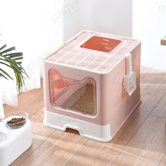 Hooded Cat Litter Box Enclosed Large Kitty Toilet Litter Scoop With shovel Foldable Tray Disassemble