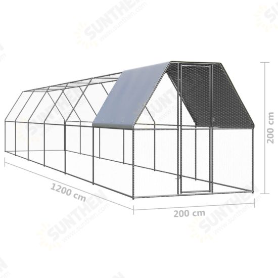 Outdoor Chicken Cage 6.6'x39.4'x6.6' Galvanized Steel