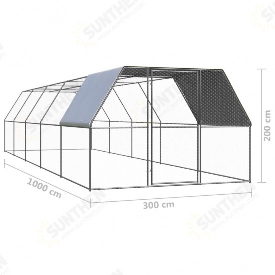 Outdoor Chicken Cage 9.8'x32.8'x6.6' Galvanized Steel