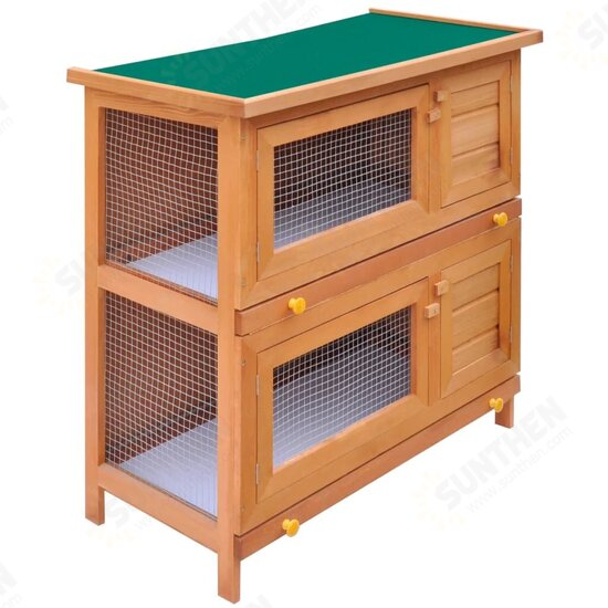 Outdoor Rabbit Hutch Small Animal House Pet Cage 4 Doors Wood