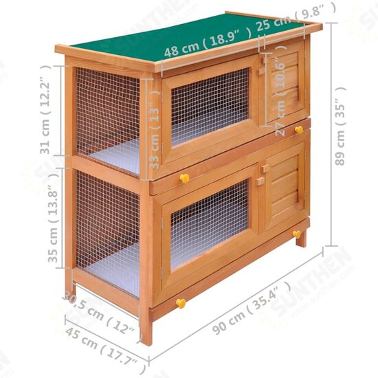 Outdoor Rabbit Hutch Small Animal House Pet Cage 4 Doors Wood