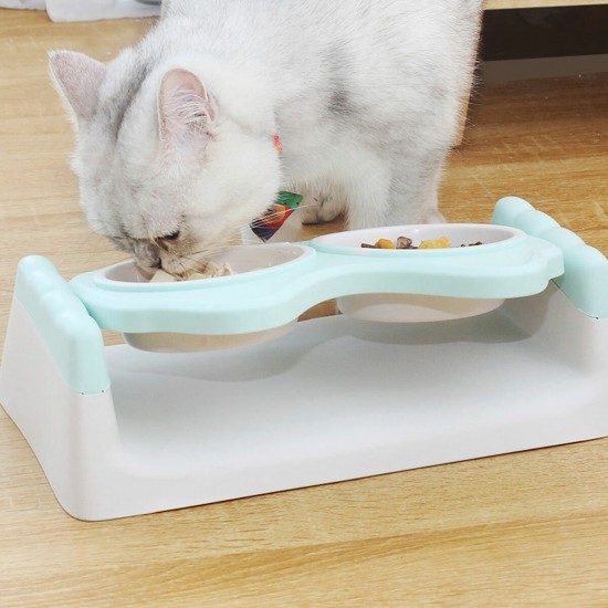 Pet Double Bowls Food Water Feeder Cat Food Bowl Dog Puppy Feeding Dishes