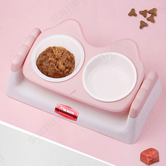 Pet Double Bowls Food Water Feeder Cat Food Bowl Dog Puppy Feeding Dishes