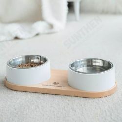 Pet Feeder Beech Bowl With 304 Stainless Steel Double Bowl Pet Feeder Beech Bowl With 304 Stainless Steel Double Bowl