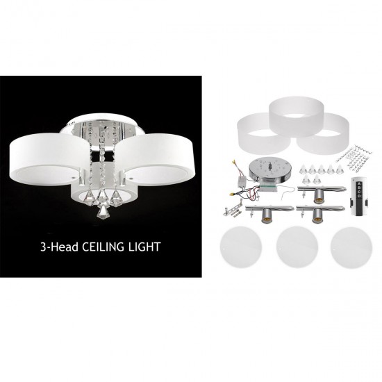 110V/220V 3-Head / 5-Head Remote Crystal Ceiling Light Chandelier Lamp Modern Living Room