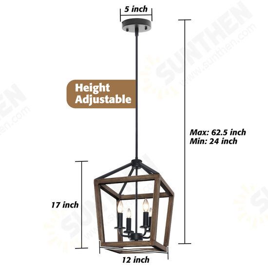 4-Light Chandelier Rustic Metal Pendant Light, Adjustable Height Square Pendant Ceiling Hanging Light Fixture with Oil Rubbed Bronze Finish 4-Light Chandelier Rustic Metal Pendant Light, Adjustable Height Square Pendant Ceiling Hanging Light Fixture with Oil Rubbed Bronze Finish