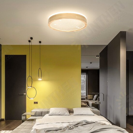 45W 40CM Wooden Ceiling Lamp Double Light Color Stepless Dimming Starry Ceiling Light With Remote Control AC185-265V 45W 40CM Wooden Ceiling Lamp Double Light Color Stepless Dimming Starry Ceiling Light With Remote Control AC185-265V
