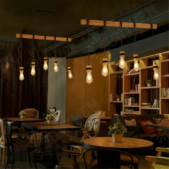 AC85-265V Industrial Wooden E27 Pendant Light Ceiling Lamp Chandeliers Lighting Fixtures Without Bulb