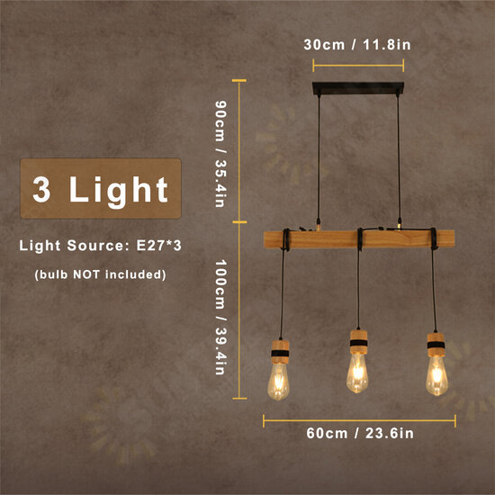 AC85-265V Industrial Wooden E27 Pendant Light Ceiling Lamp Chandeliers Lighting Fixtures Without Bulb