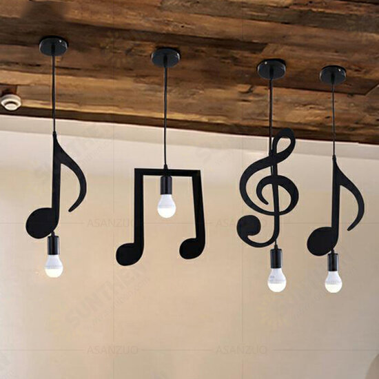 AC85-265V Music Symbol Pendant Lights E27 Creative Black Led Pendant Lamp for Bar bedroom bookroom Pendant Lighting Without Bulb