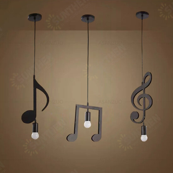 AC85-265V Music Symbol Pendant Lights E27 Creative Black Led Pendant Lamp for Bar bedroom bookroom Pendant Lighting Without Bulb