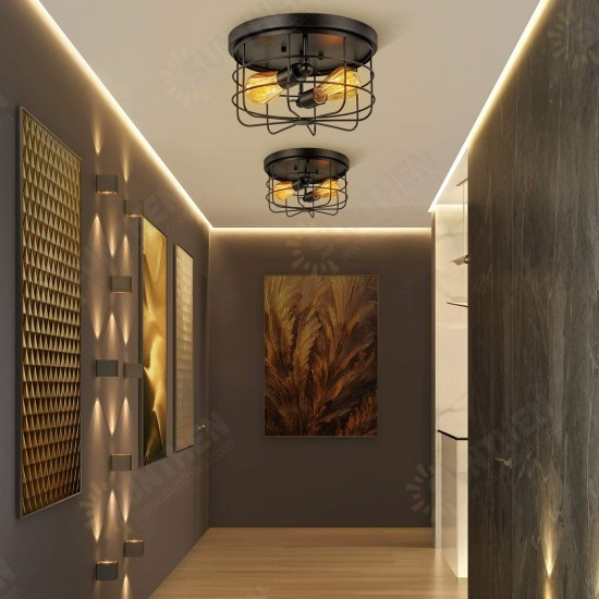 E26/E27 Industrial Vintage Metal Round Pendant Lamp Semi Flush Mount Ceiling Light Shade Without Bulb