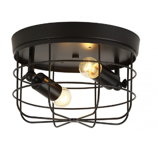 E26/E27 Industrial Vintage Metal Round Pendant Lamp Semi Flush Mount Ceiling Light Shade Without Bulb