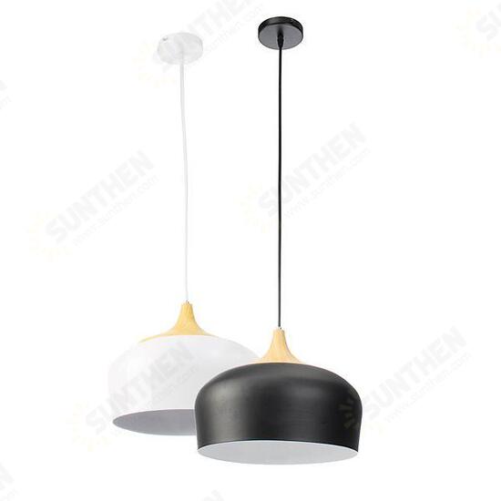 E27 30CM Simple Modern LED Ceiling Light Wood Metal Pendant Lamp Black/White AC110-256V