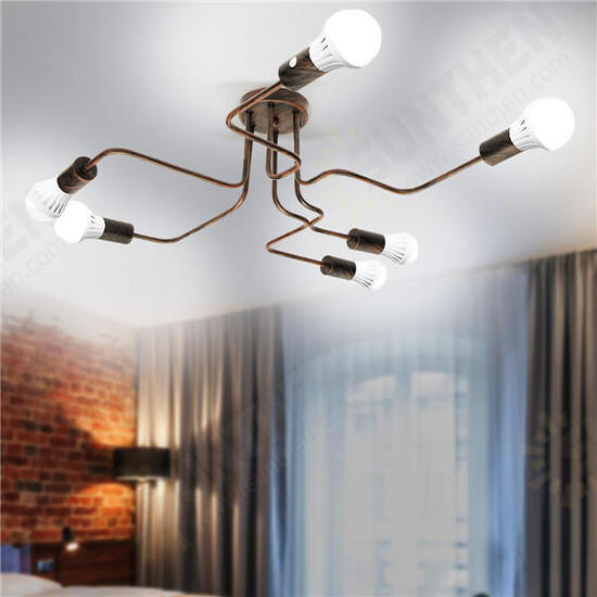 E27 6Heads Vintage Industrial Chandelier Pendant Light Metal Flush Mount Ceiling Lamp AC110-240V