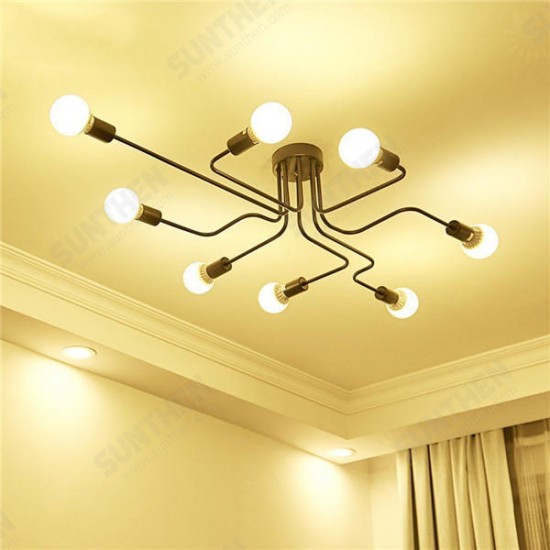 E27 8Heads Vintage Industrial Chandelier Pendant Light Metal Flush Mount Ceiling Lamp AC110-240V