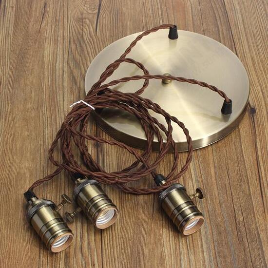 E27 Vintage Copper Pendant Ceiling Light Lamp Holder Hanging Lampshade Socket Fixture