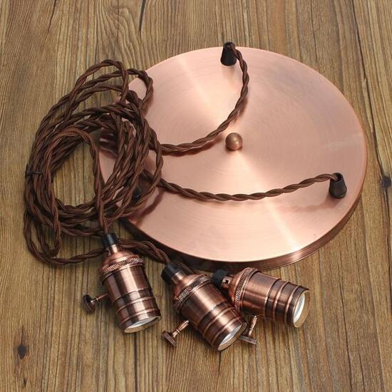 E27 Vintage Copper Pendant Ceiling Light Lamp Holder Hanging Lampshade Socket Fixture