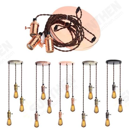 E27 Vintage Copper Pendant Ceiling Light Lamp Holder Hanging Lampshade Socket Fixture