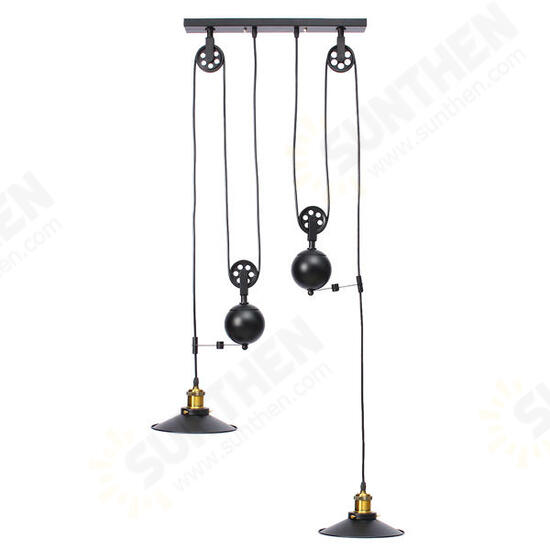 E27 Vintage Industrial Retro Hanging Ceiling Light 2 Chandeliers Pendant Stretch Lamp AC110-240V