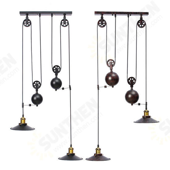 E27 Vintage Industrial Retro Hanging Ceiling Light 2 Chandeliers Pendant Stretch Lamp AC110-240V