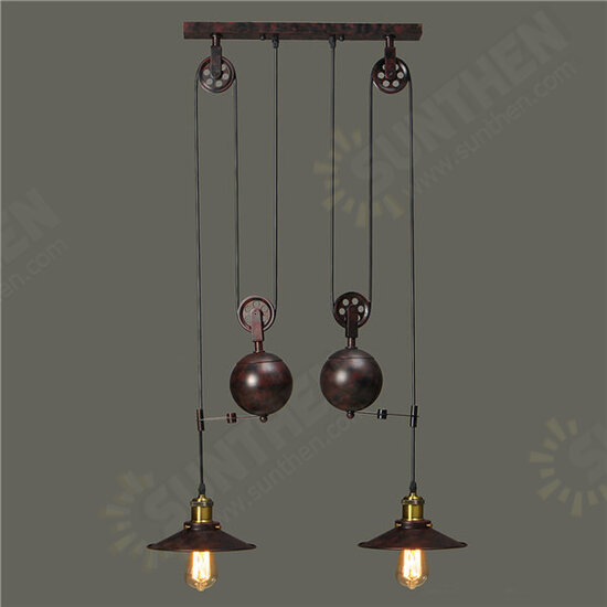 E27 Vintage Industrial Retro Hanging Ceiling Light 2 Chandeliers Pendant Stretch Lamp AC110-240V